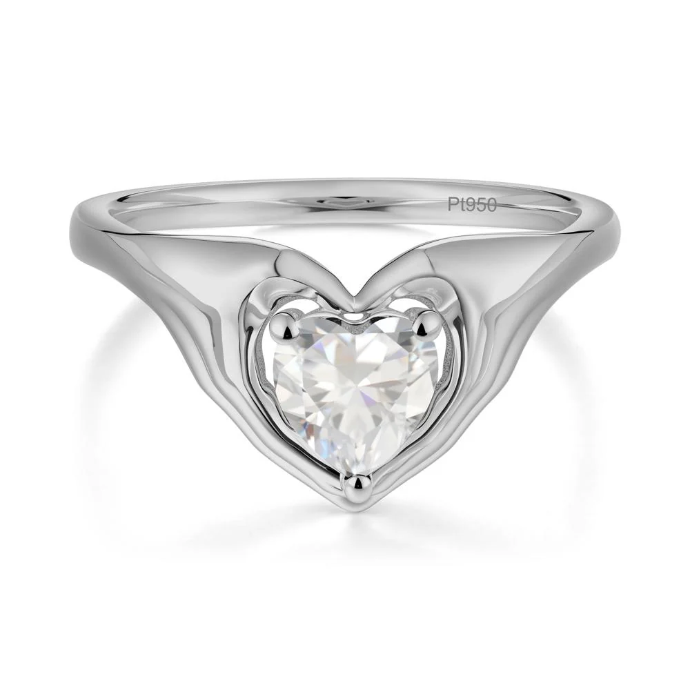 Heart Shapped Cubic Zirconia Claddagh Ring - Image 2
