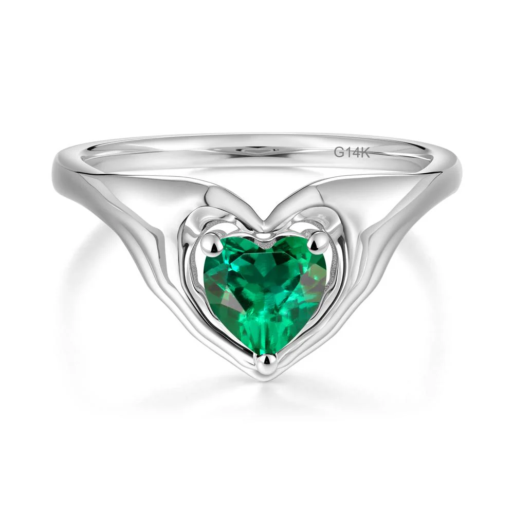 Heart Shapped Emerald Claddagh Ring - Image 5