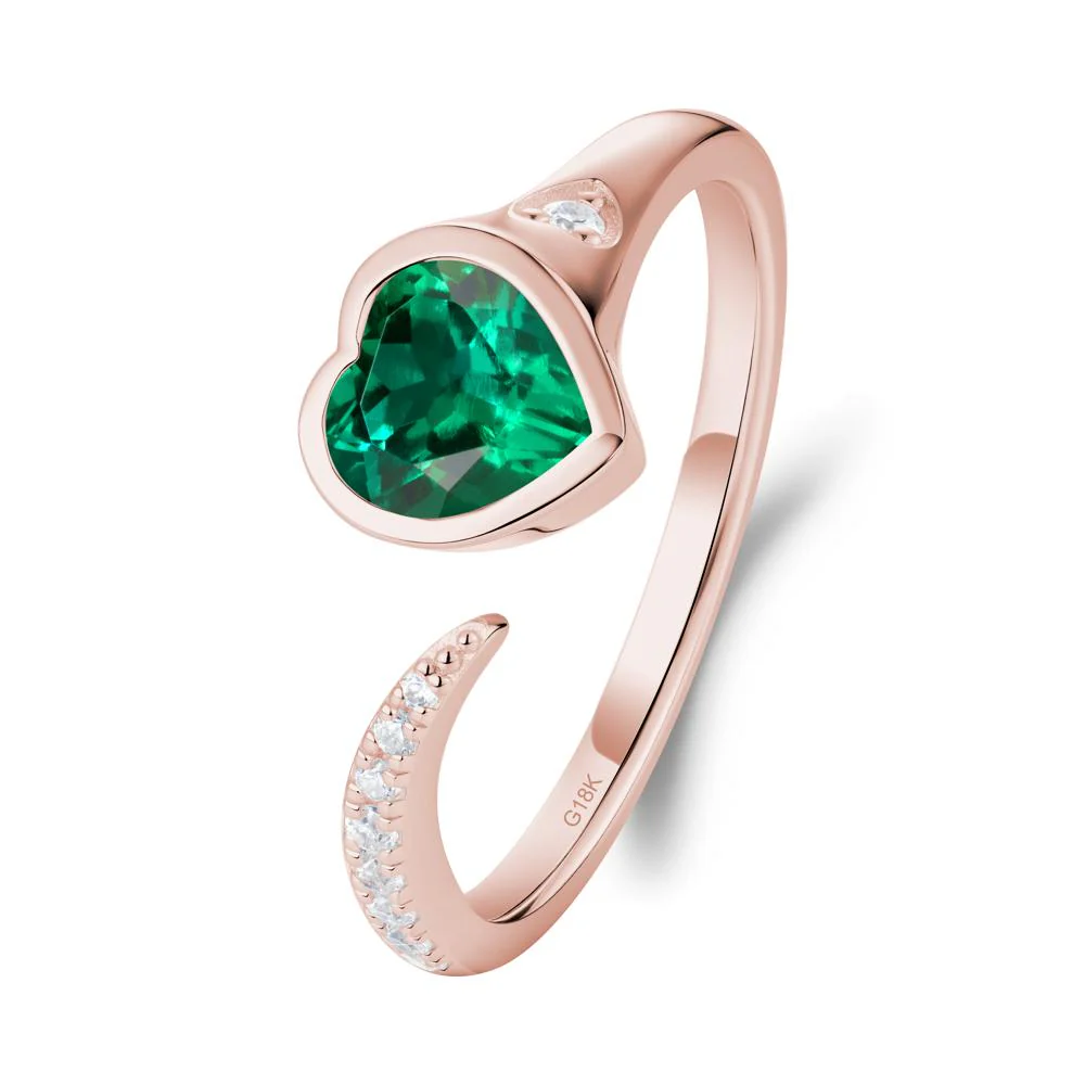 Heart Shapped Emerald Open Ring - Image 2
