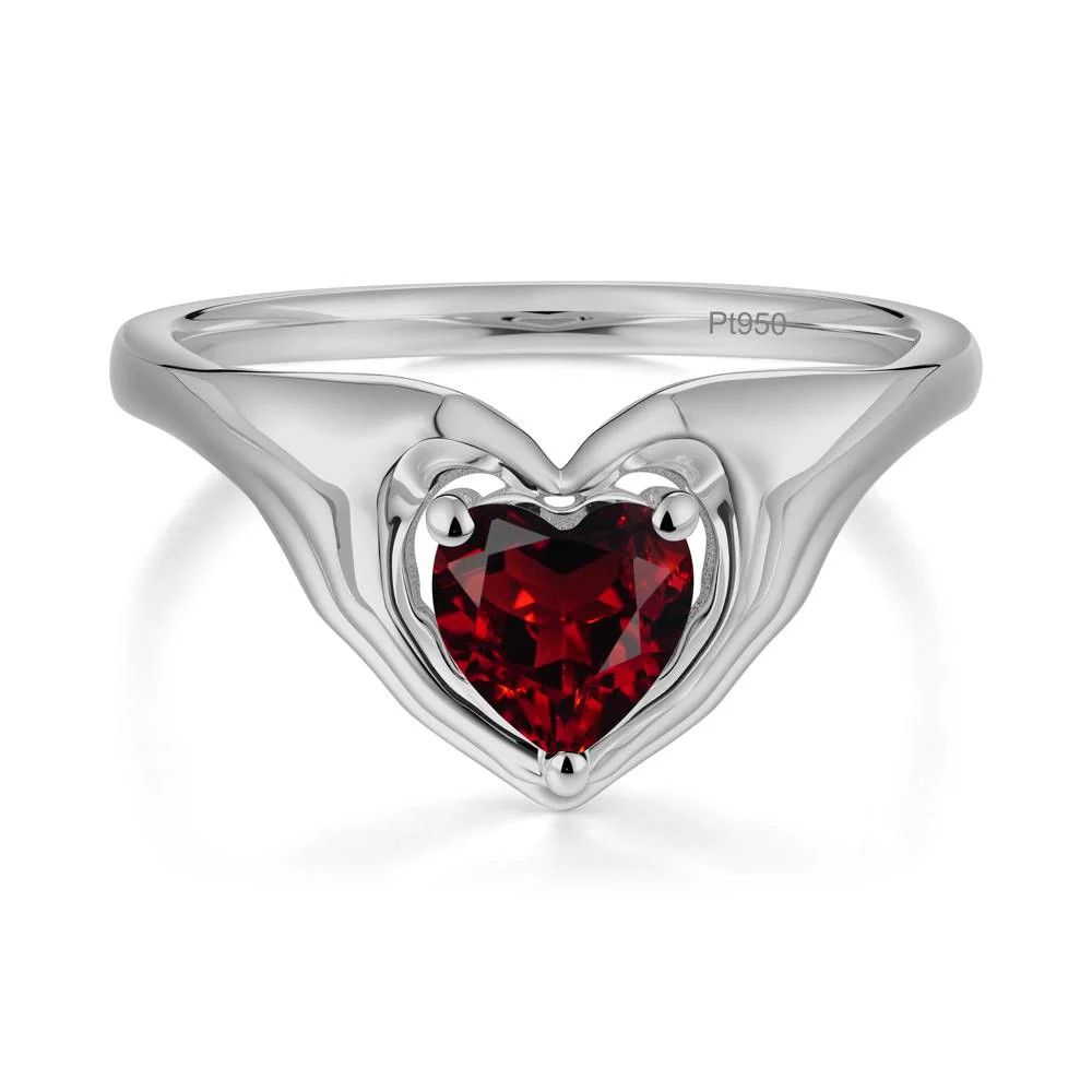 Heart Shapped Garnet Claddagh Ring