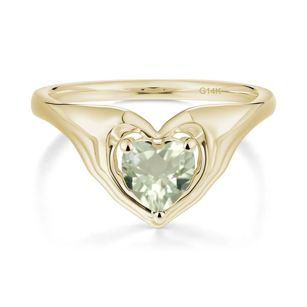 Heart Shapped Green Amethyst Claddagh Ring - Image 3
