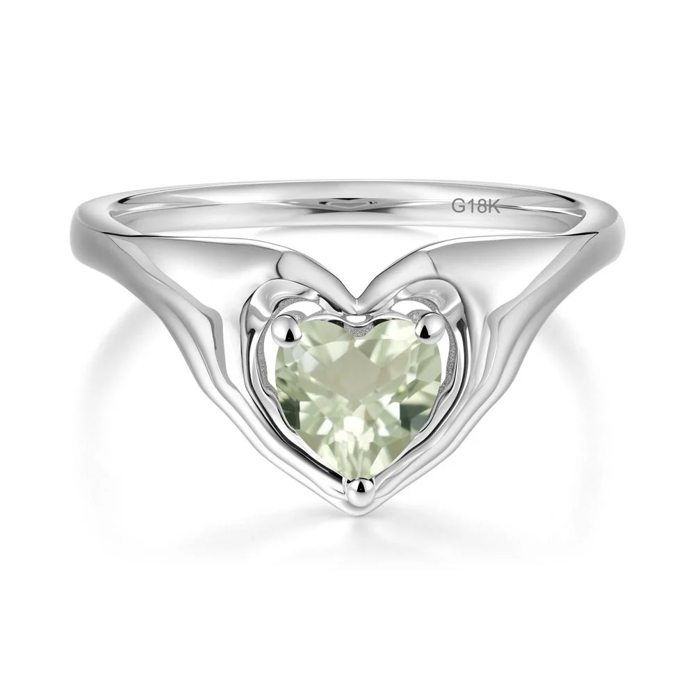 Heart Shapped Green Amethyst Claddagh Ring - Image 7