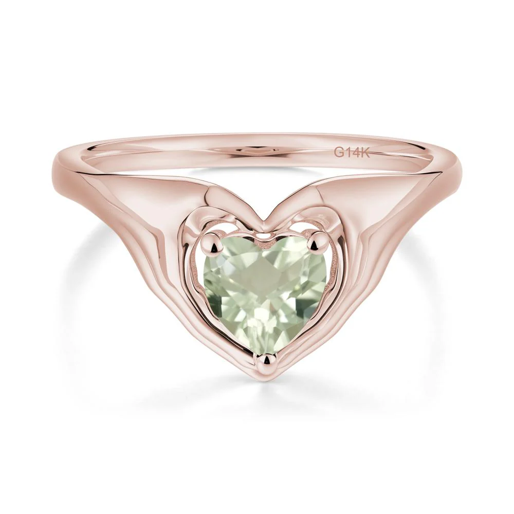 Heart Shapped Green Amethyst Claddagh Ring - Image 9
