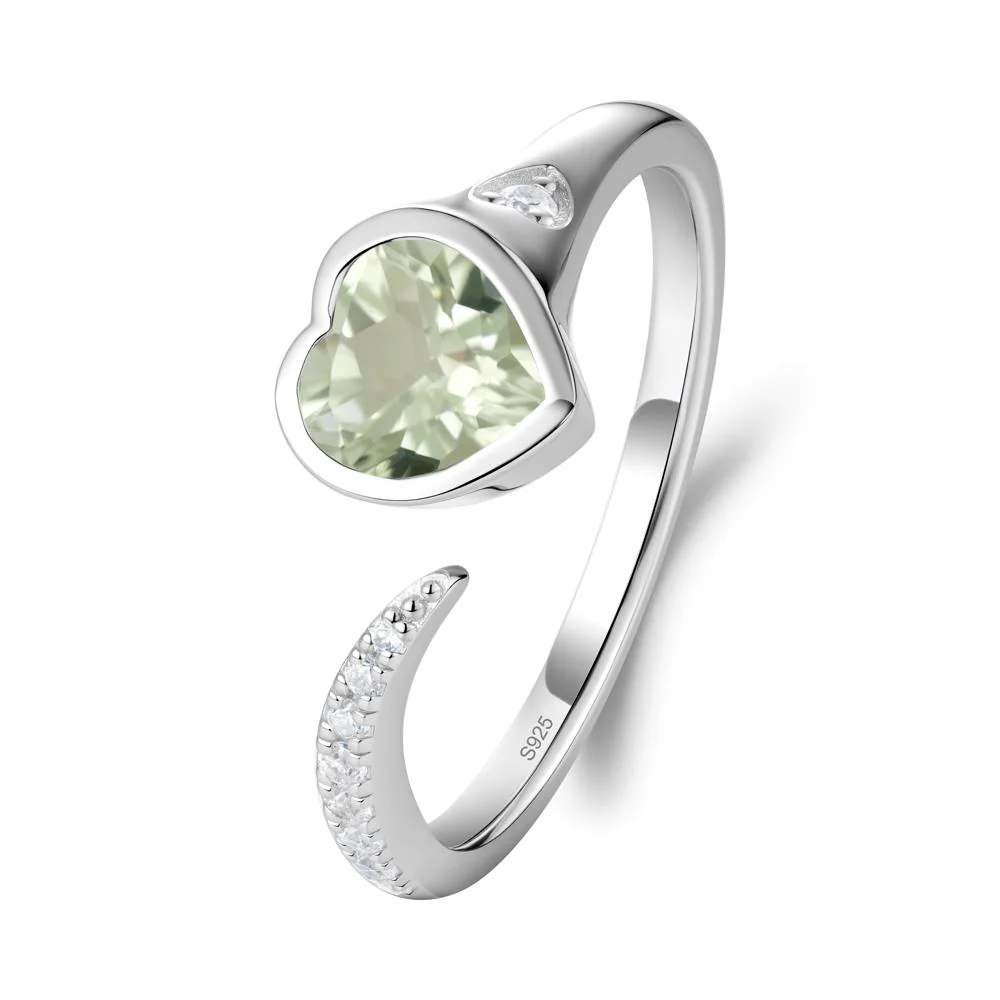 Heart Shapped Green Amethyst Open Ring