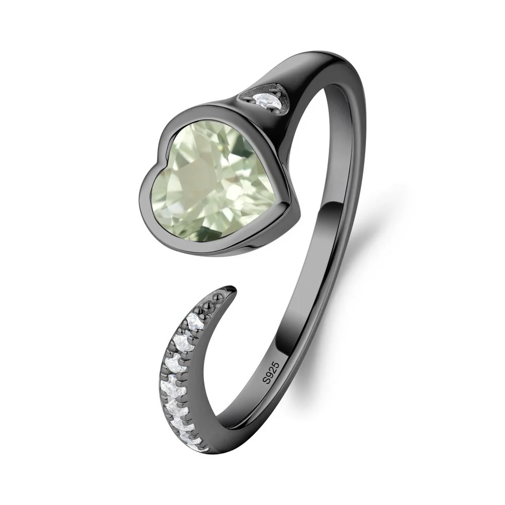 Heart Shapped Green Amethyst Open Ring - Image 6