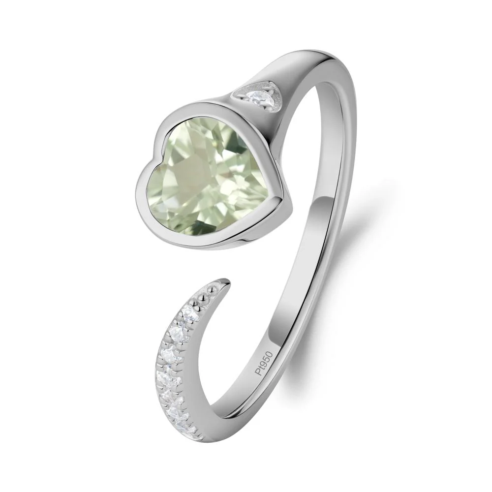 Heart Shapped Green Amethyst Open Ring - Image 7
