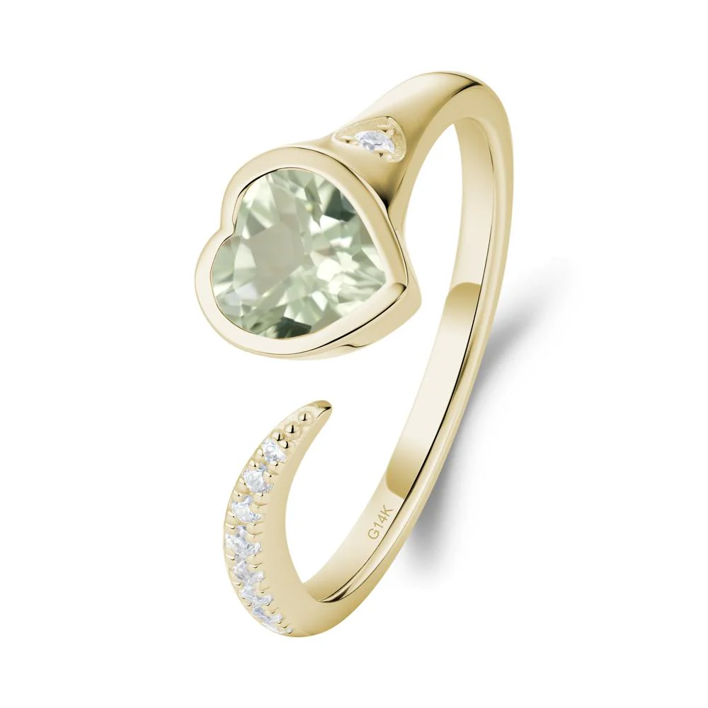 Heart Shapped Green Amethyst Open Ring - Image 8