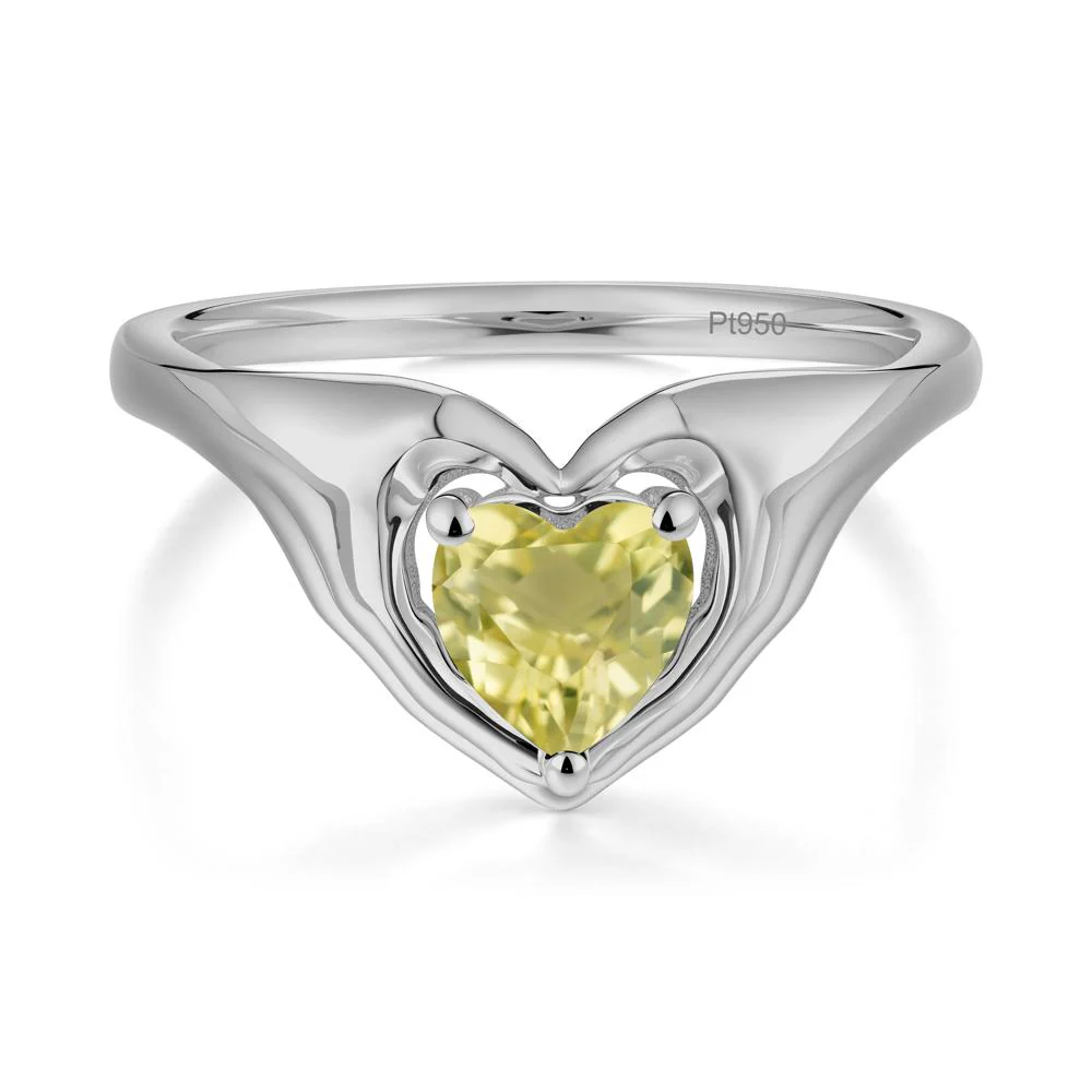 Heart Shapped Lemon Quartz Claddagh Ring - Image 3