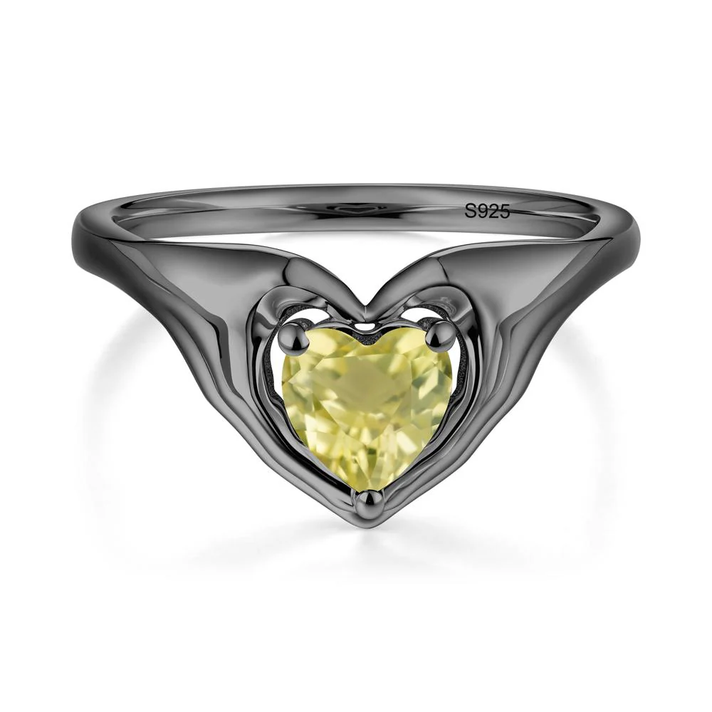 Heart Shapped Lemon Quartz Claddagh Ring - Image 9