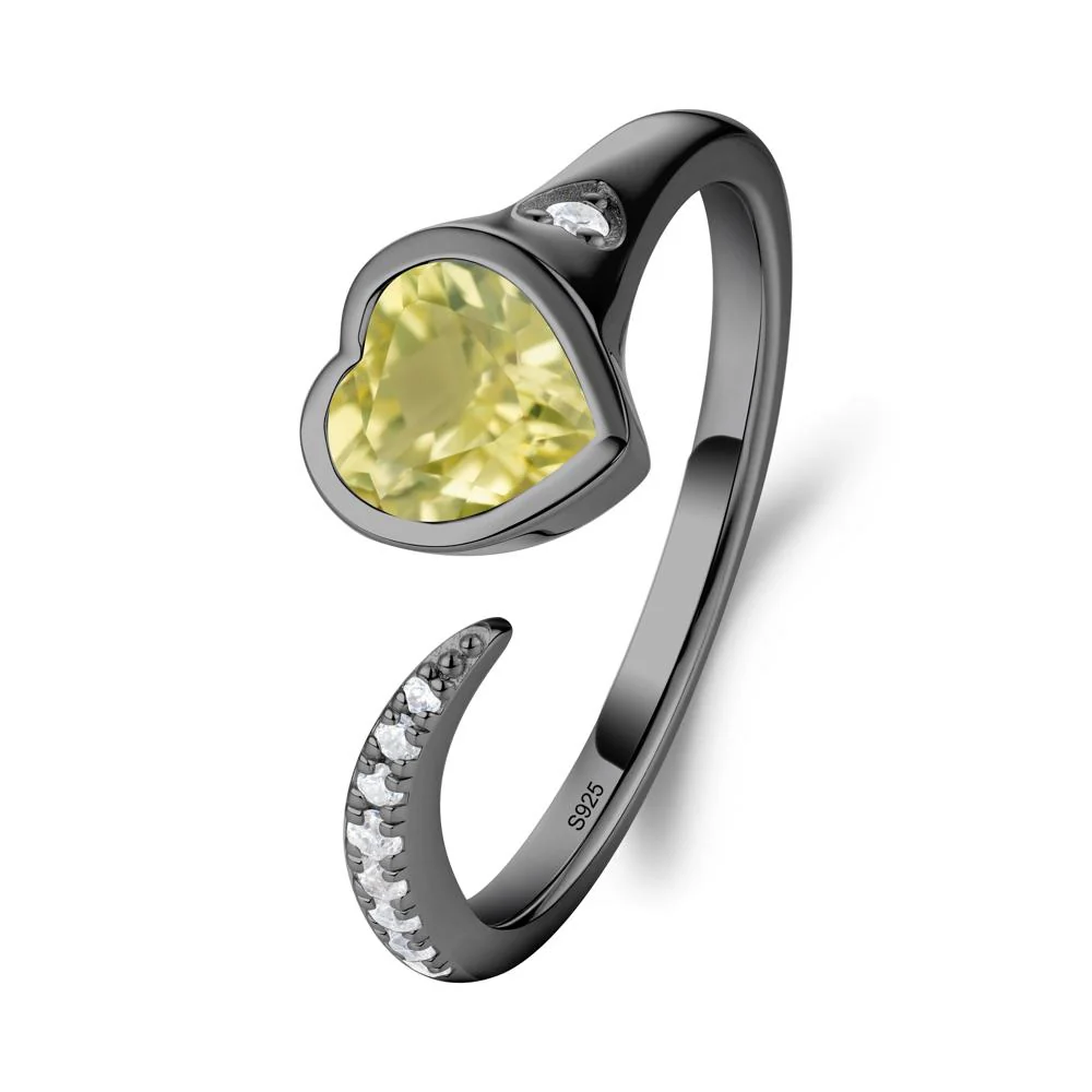 Heart Shapped Lemon Quartz Open Ring