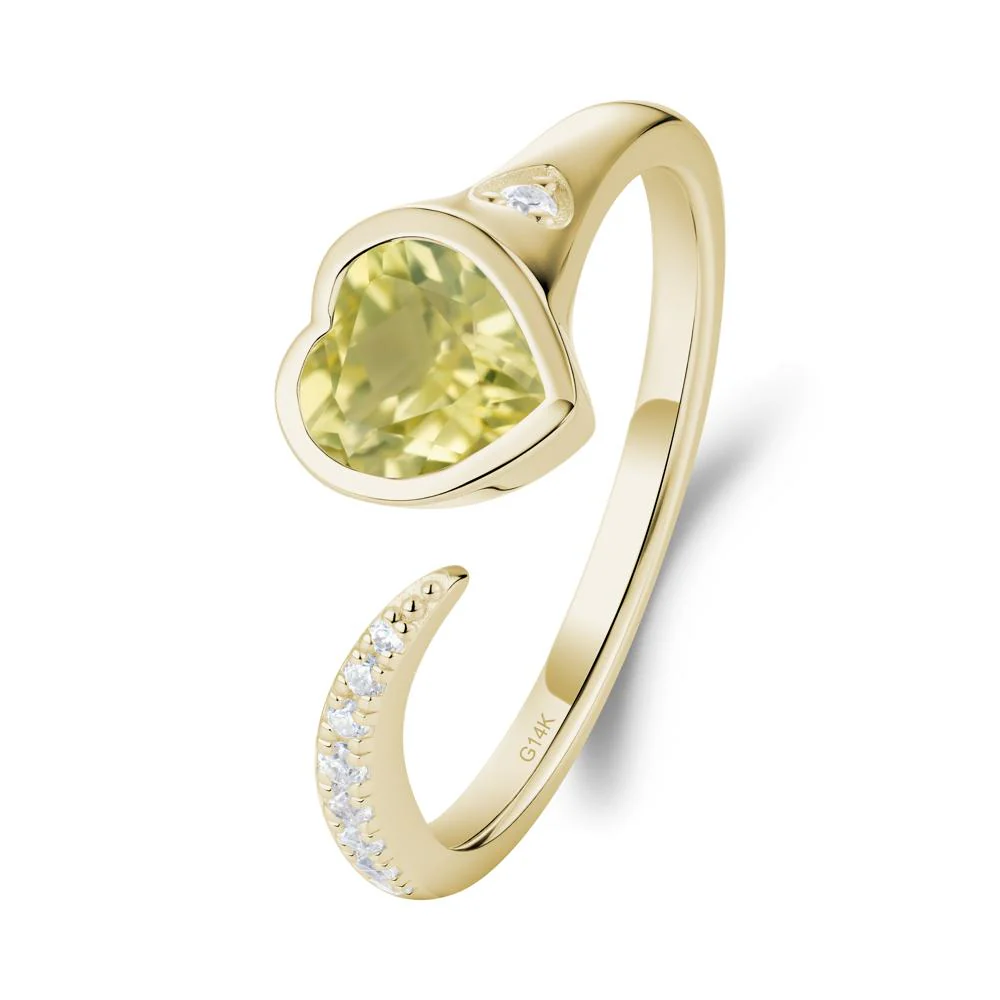 Heart Shapped Lemon Quartz Open Ring - Image 2