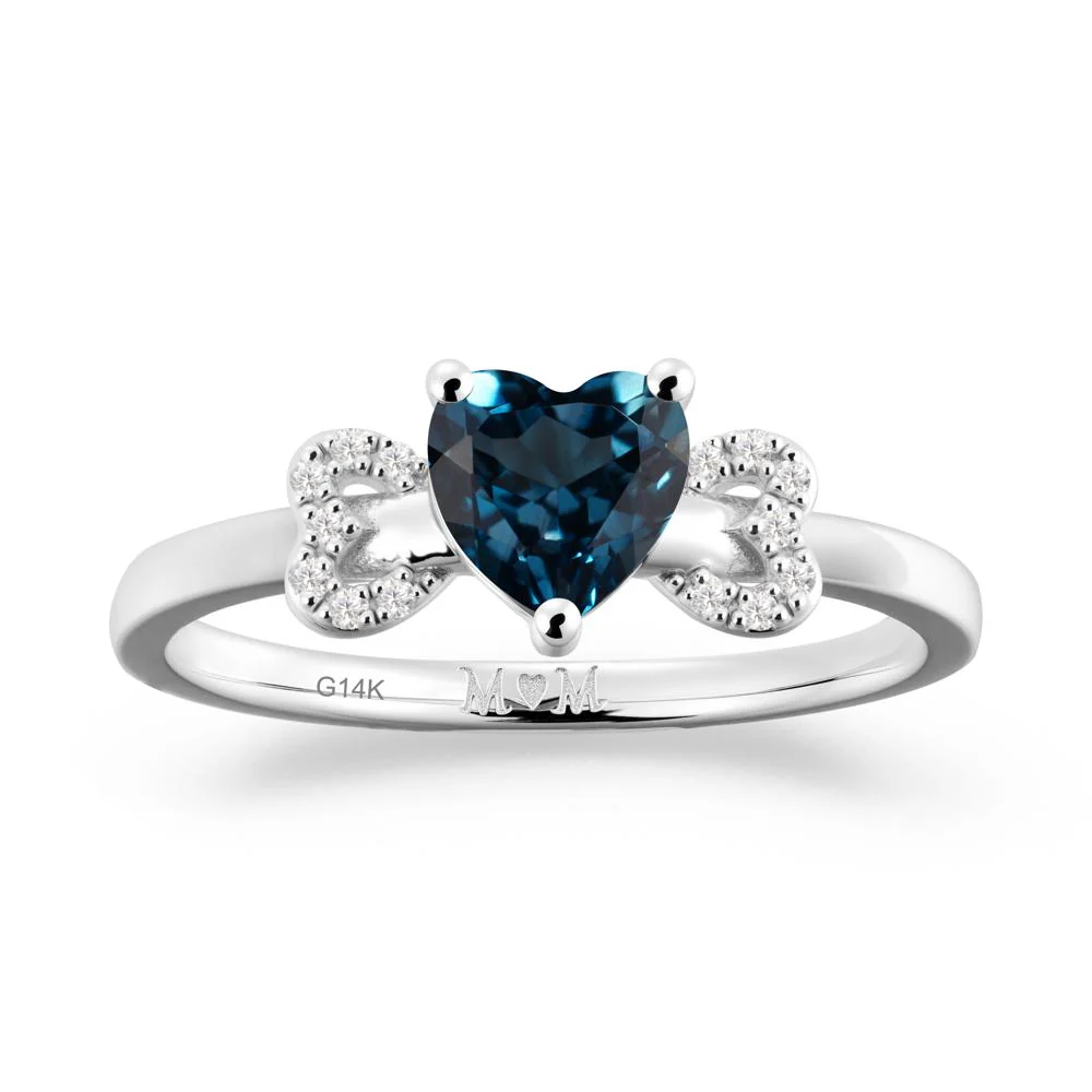 Heart Shaped London Blue Topaz Birthstone Ring for Mom