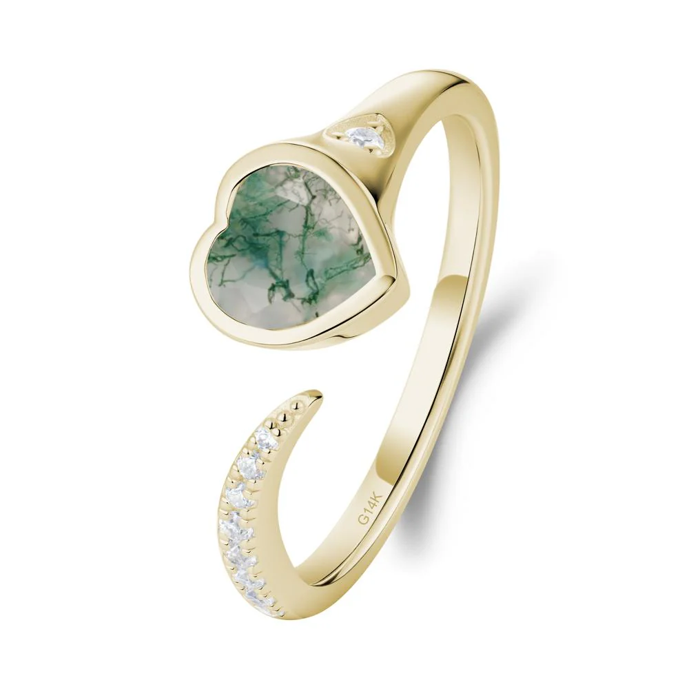 Heart Shapped Moss Agate Open Ring - Image 2