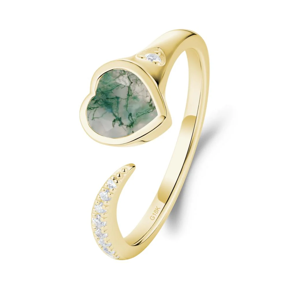 Heart Shapped Moss Agate Open Ring - Image 6