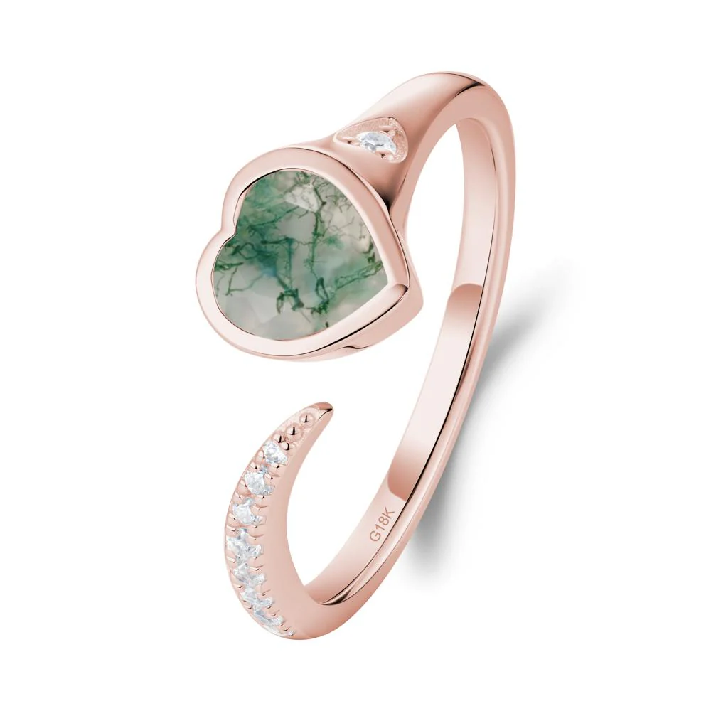 Heart Shapped Moss Agate Open Ring - Image 7