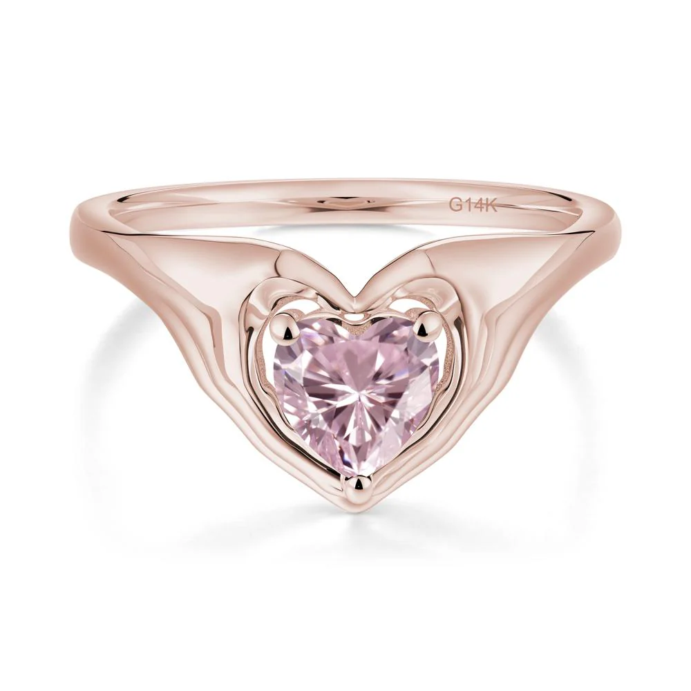 Heart Shapped Pink Cubic Zirconia Claddagh Ring - Image 8