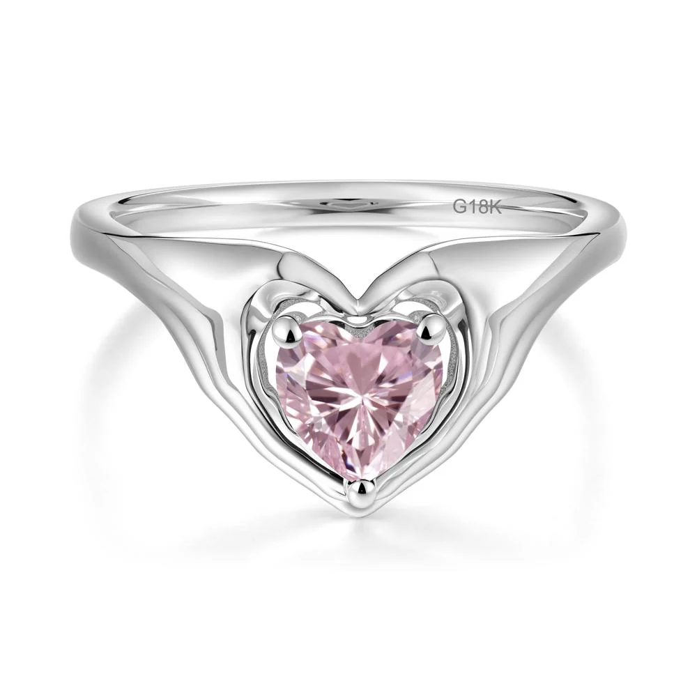 Heart Shapped Pink Cubic Zirconia Claddagh Ring - Image 9