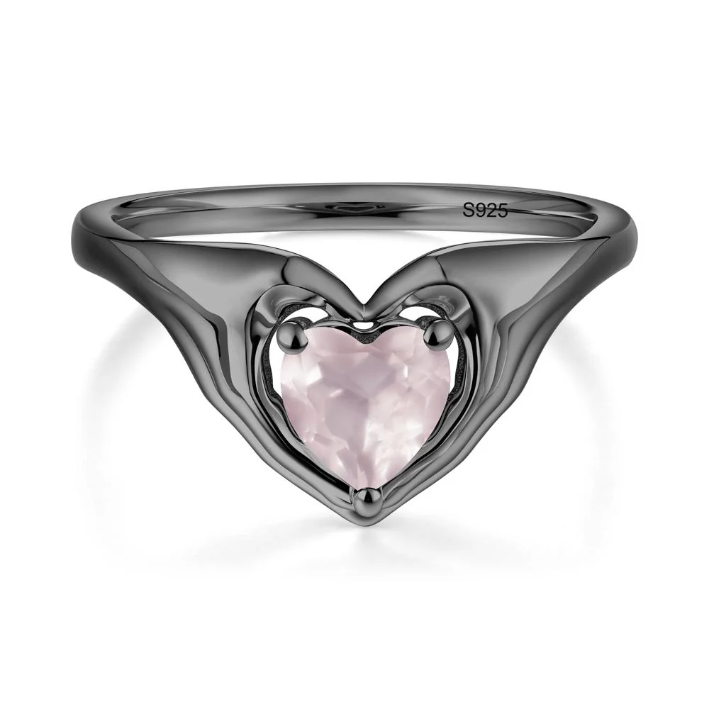 Heart Shapped Rose Quartz Claddagh Ring - Image 2