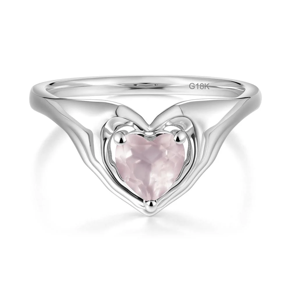 Heart Shapped Rose Quartz Claddagh Ring - Image 3