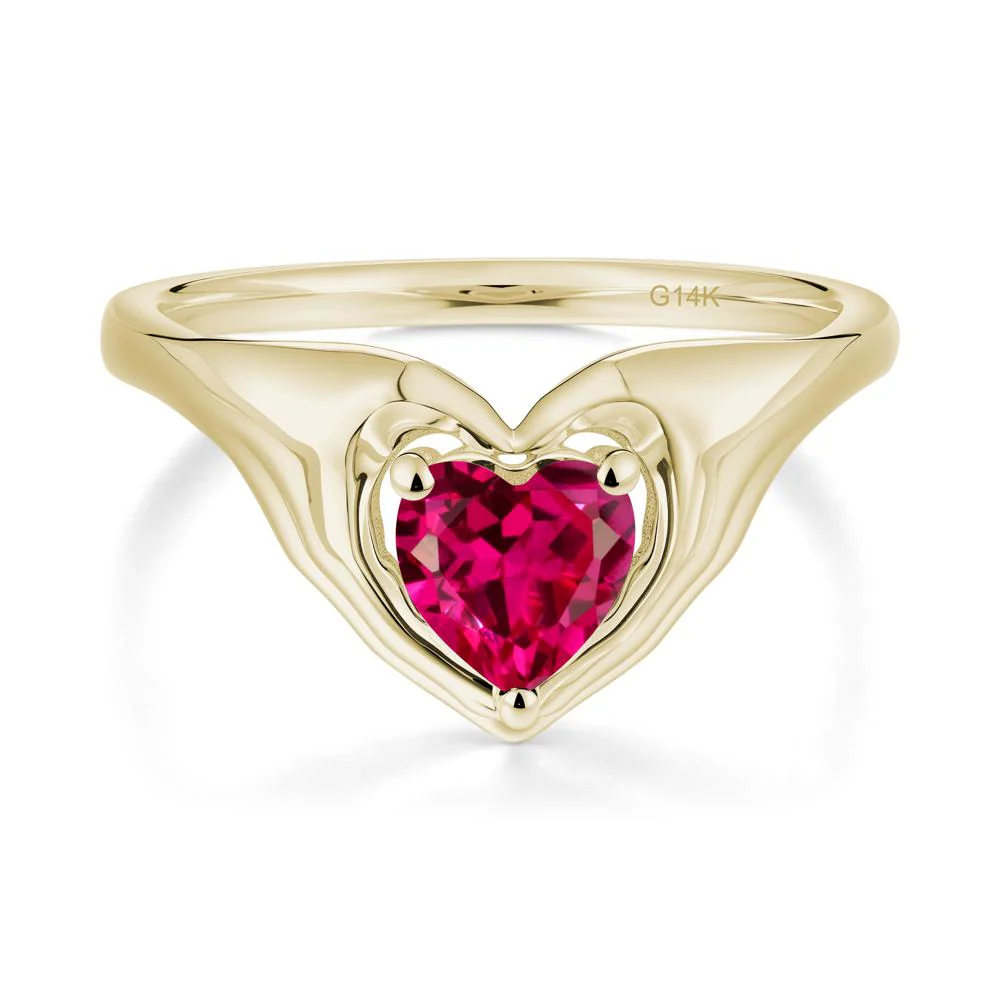 Heart Shapped Ruby Claddagh Ring - Image 3