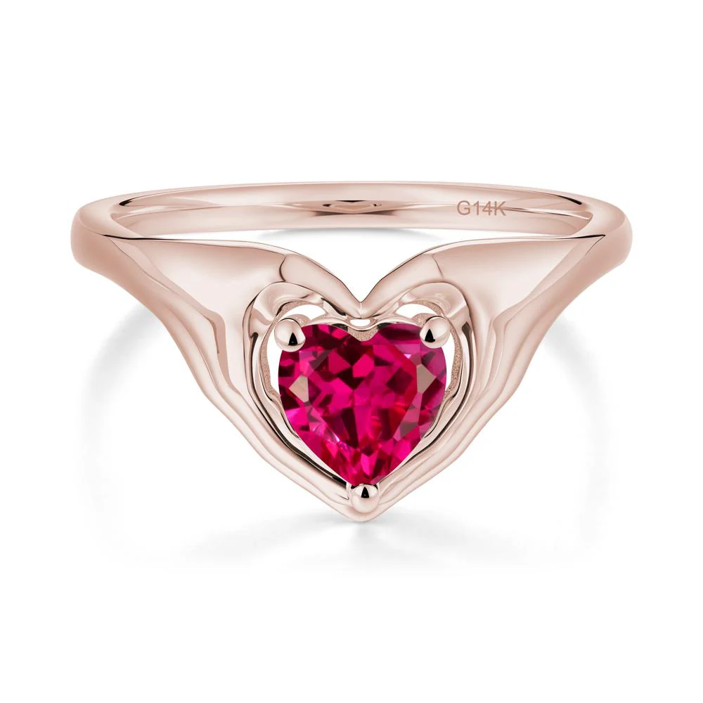 Heart Shapped Ruby Claddagh Ring - Image 4