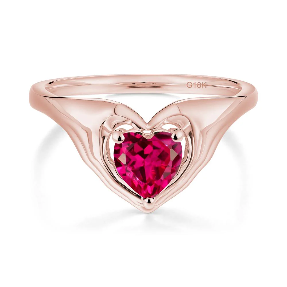 Heart Shapped Ruby Claddagh Ring - Image 5