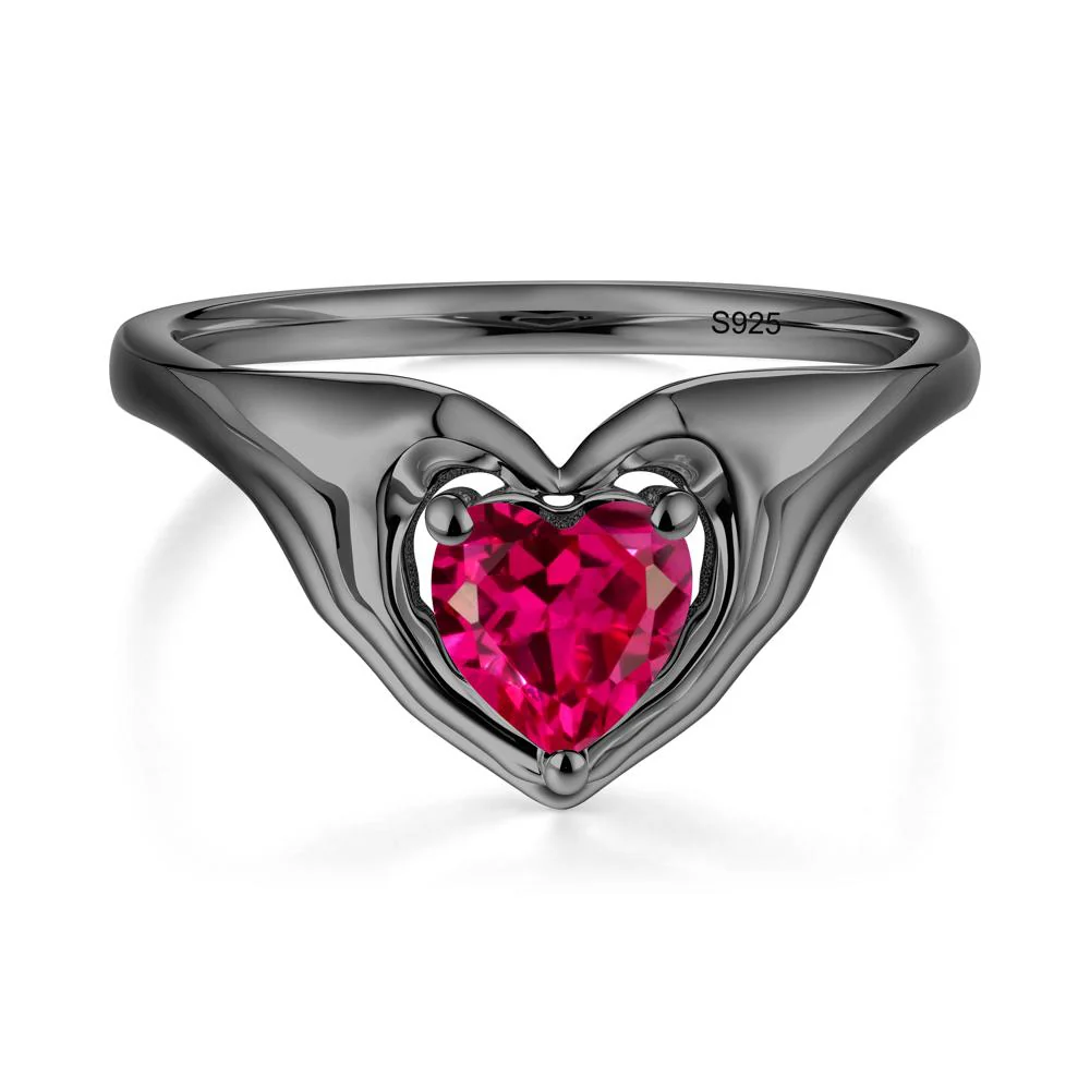 Heart Shapped Ruby Claddagh Ring - Image 8