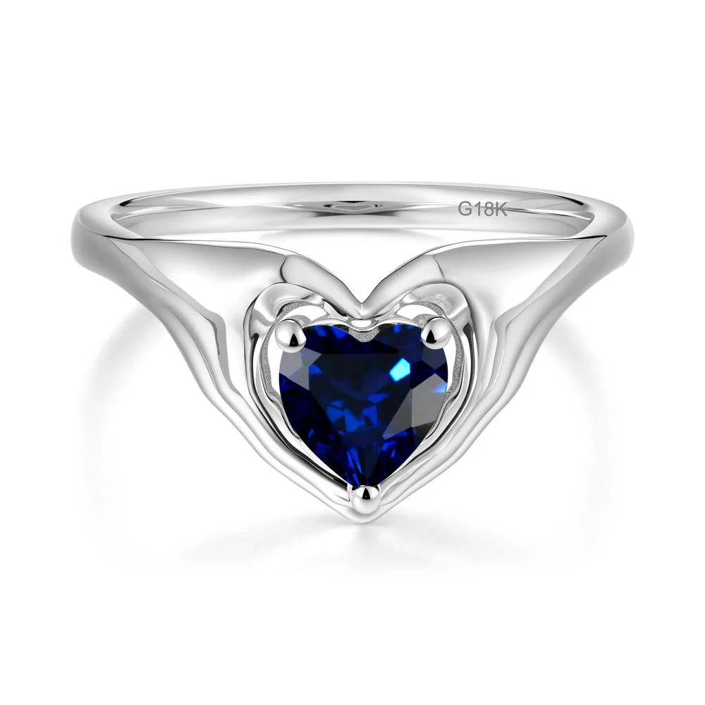 Heart Shapped Sapphire Claddagh Ring - Image 2