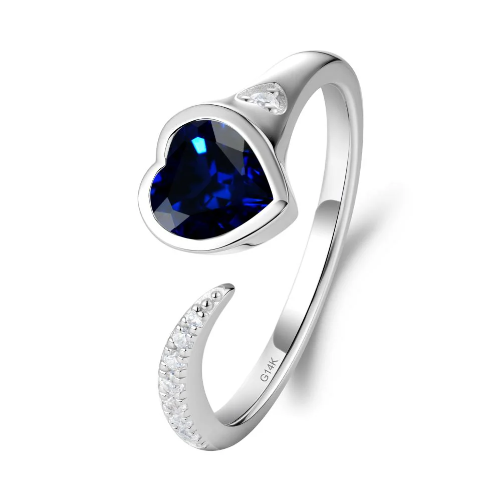 Heart Shapped Sapphire Open Ring - Image 7