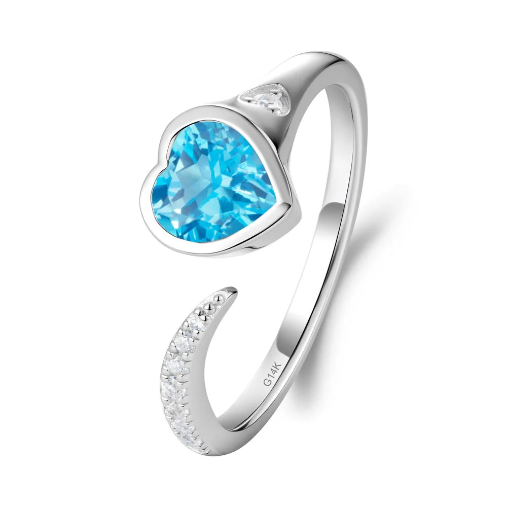 Heart Shapped Swiss Blue Topaz Open Ring - Image 2
