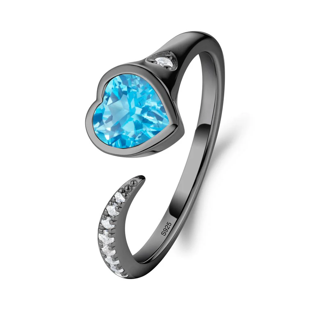 Heart Shapped Swiss Blue Topaz Open Ring - Image 3