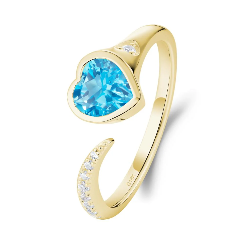Heart Shapped Swiss Blue Topaz Open Ring - Image 5