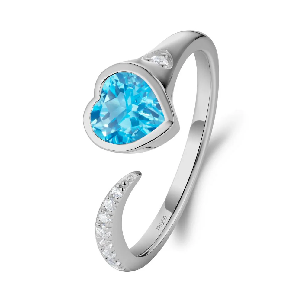 Heart Shapped Swiss Blue Topaz Open Ring - Image 7