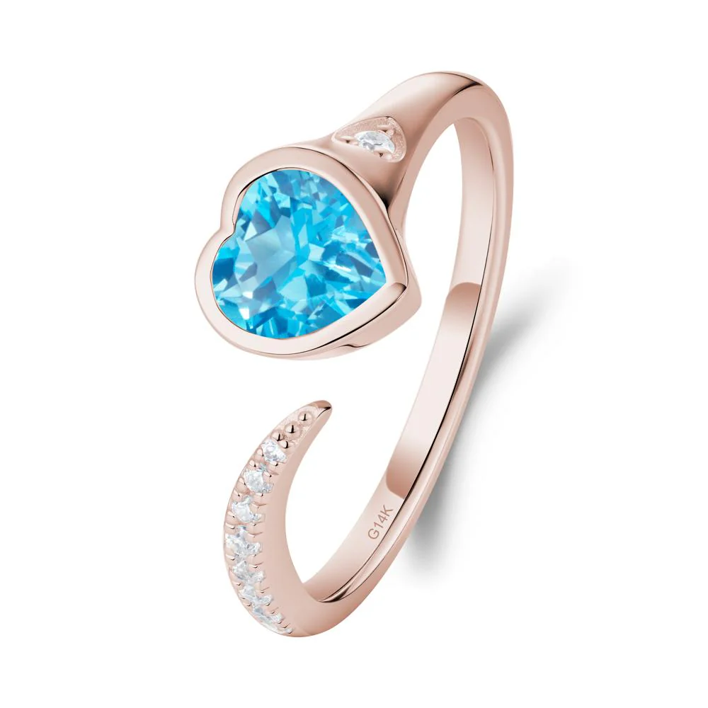 Heart Shapped Swiss Blue Topaz Open Ring - Image 9