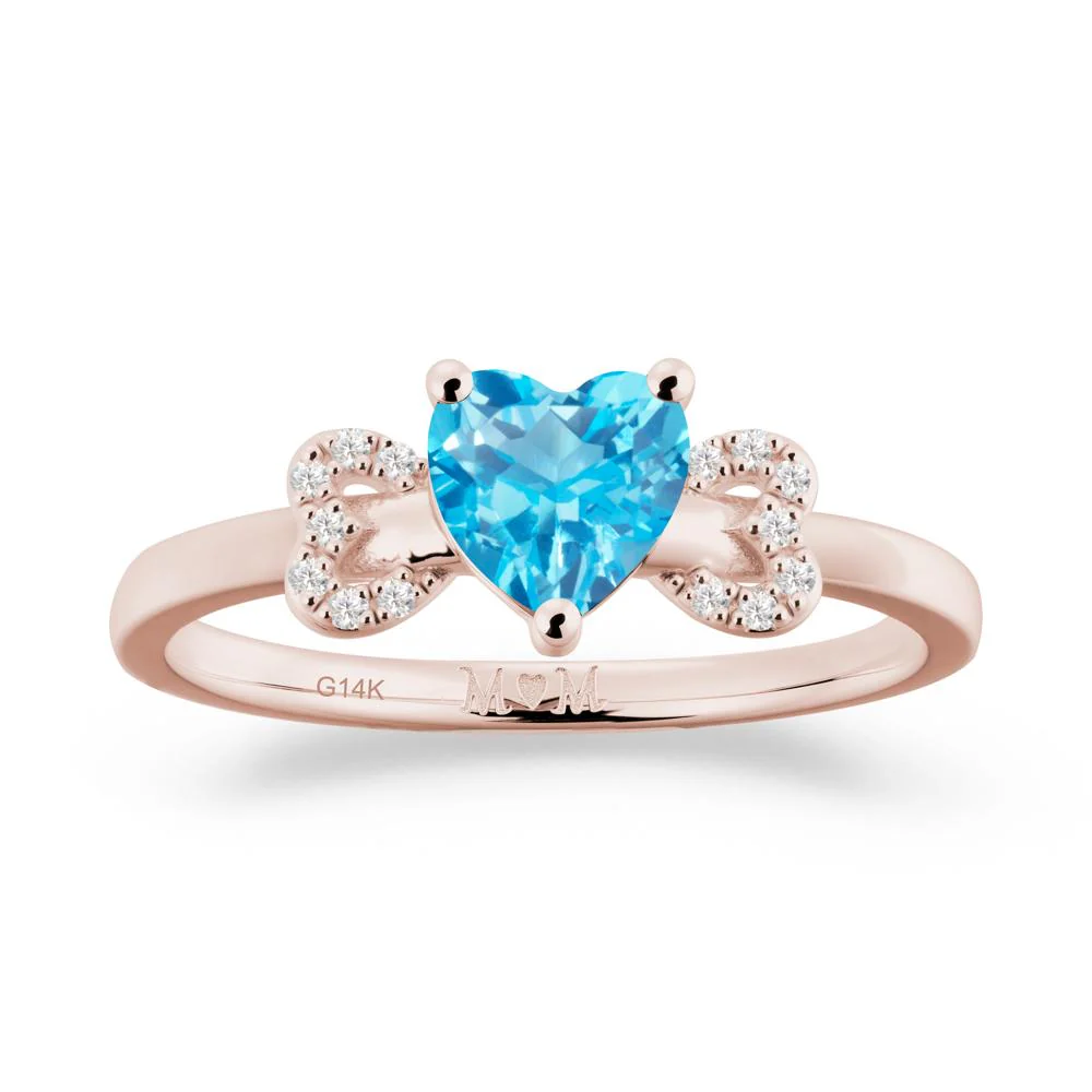 Heart Shapped Swiss Blue Topaz Ring for Mom