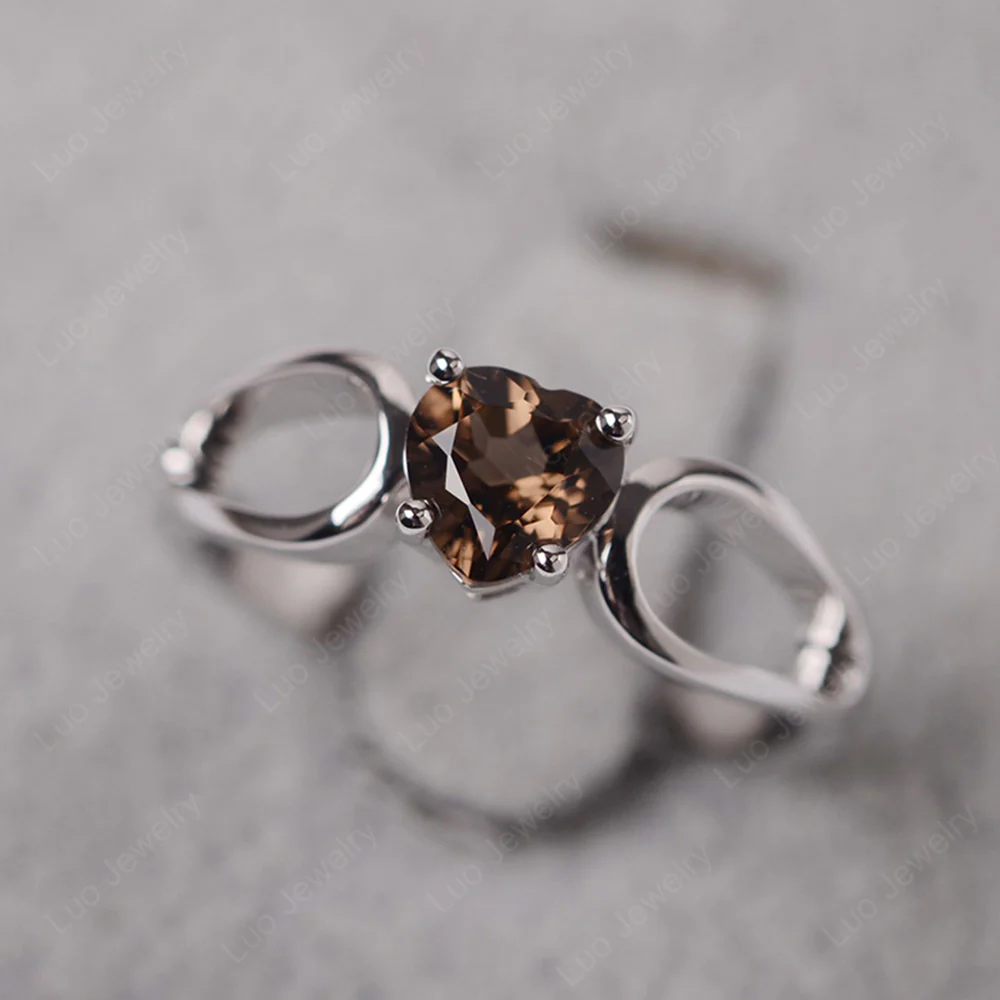 Heart Smoky Quartz Ring Split Shank