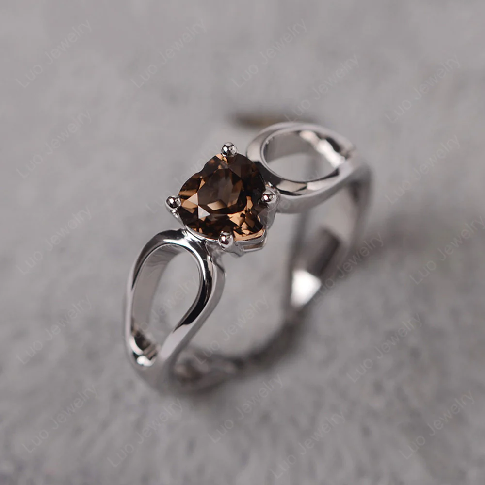 Heart Smoky Quartz Ring Split Shank - Image 2