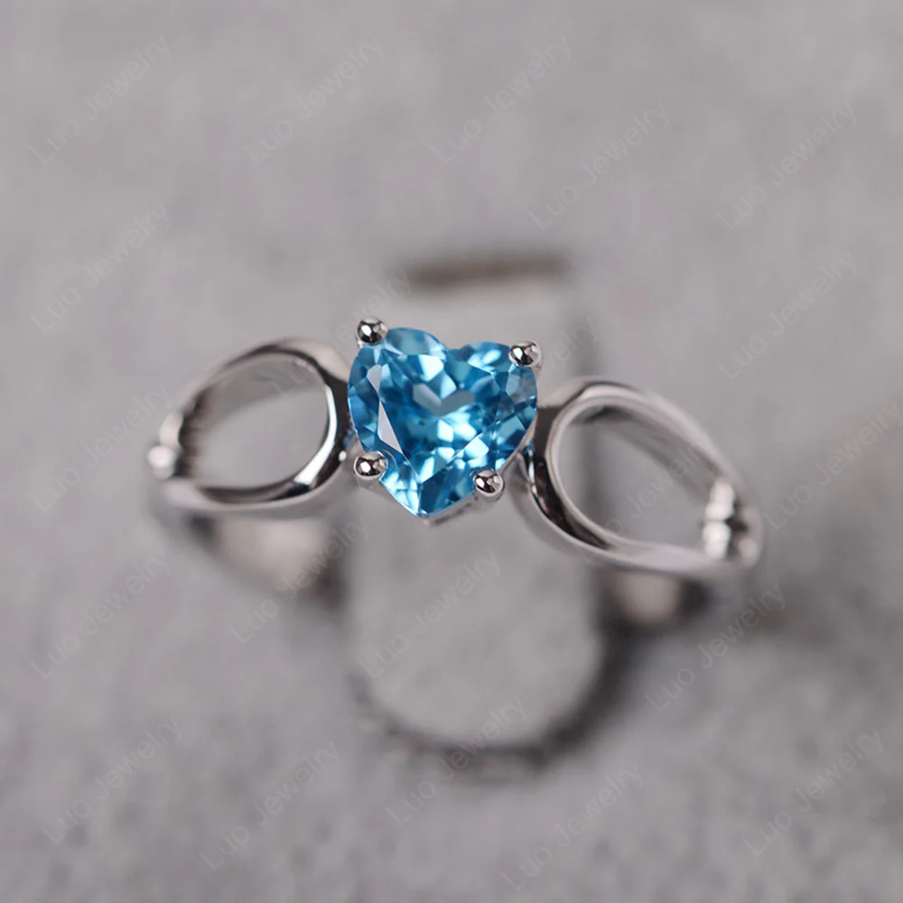 Heart Swiss Blue Topaz Ring Split Shank