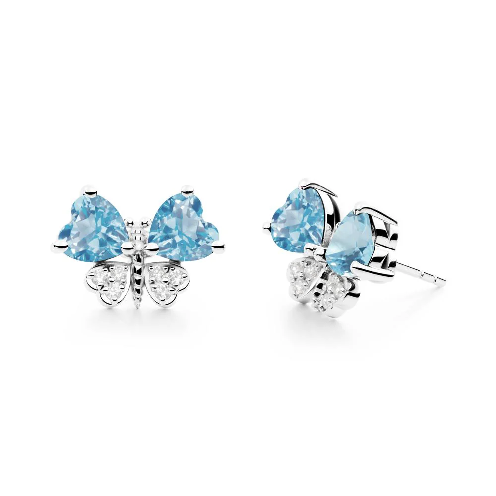 Heart Swiss Blue Topaz Wings Butterfly Stud Earrings - Image 3