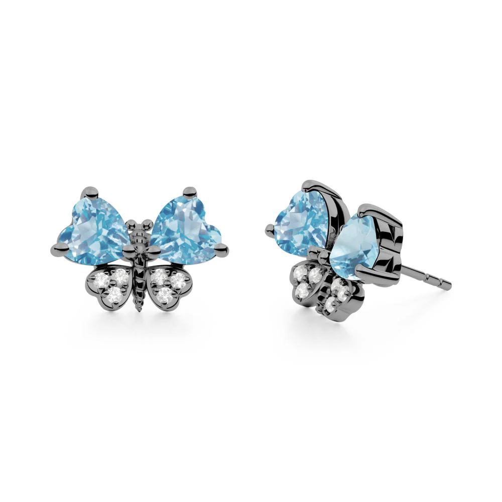 Heart Swiss Blue Topaz Wings Butterfly Stud Earrings - Image 8