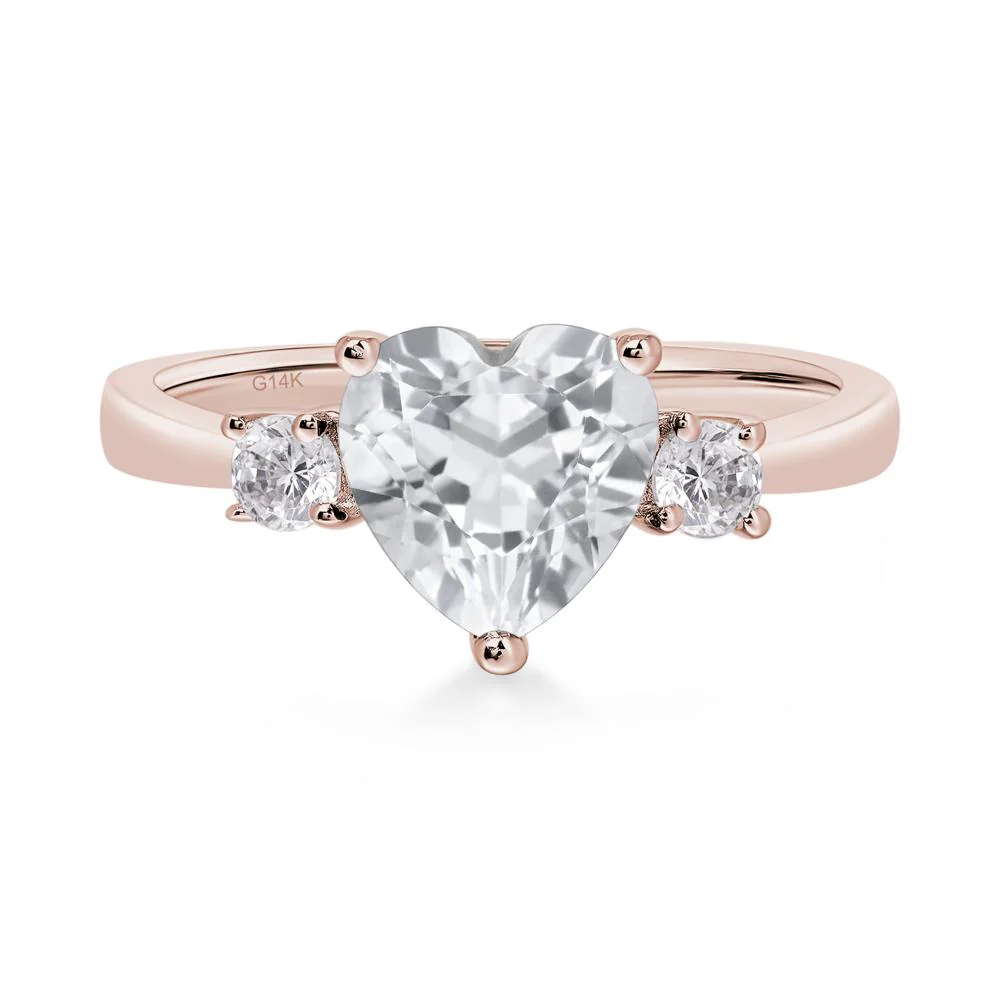 White Topaz 3 Stone Heart Ring