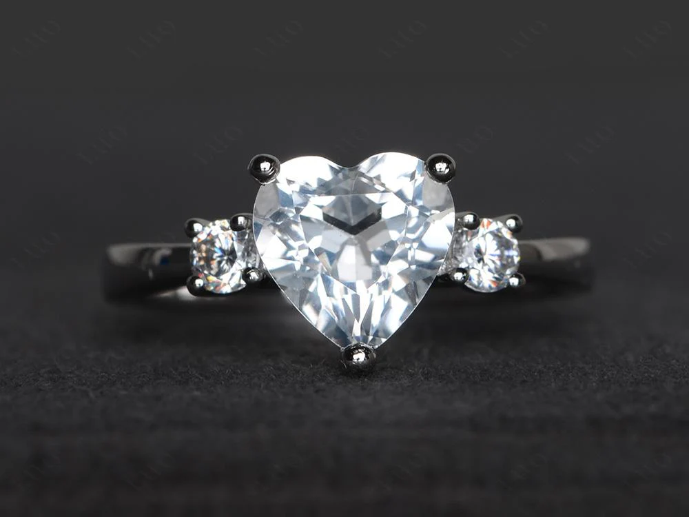 White Topaz 3 Stone Heart Ring - Image 10
