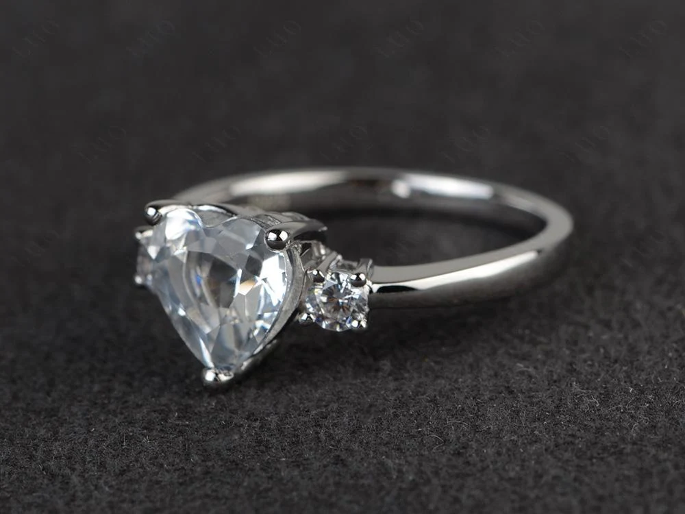 White Topaz 3 Stone Heart Ring - Image 11