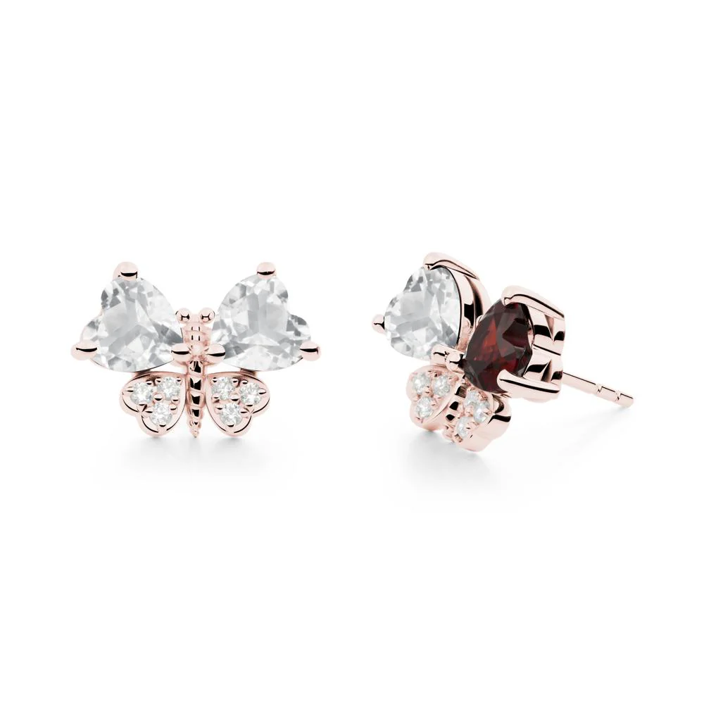 Heart White Topaz Wings Butterfly Stud Earrings - Image 2