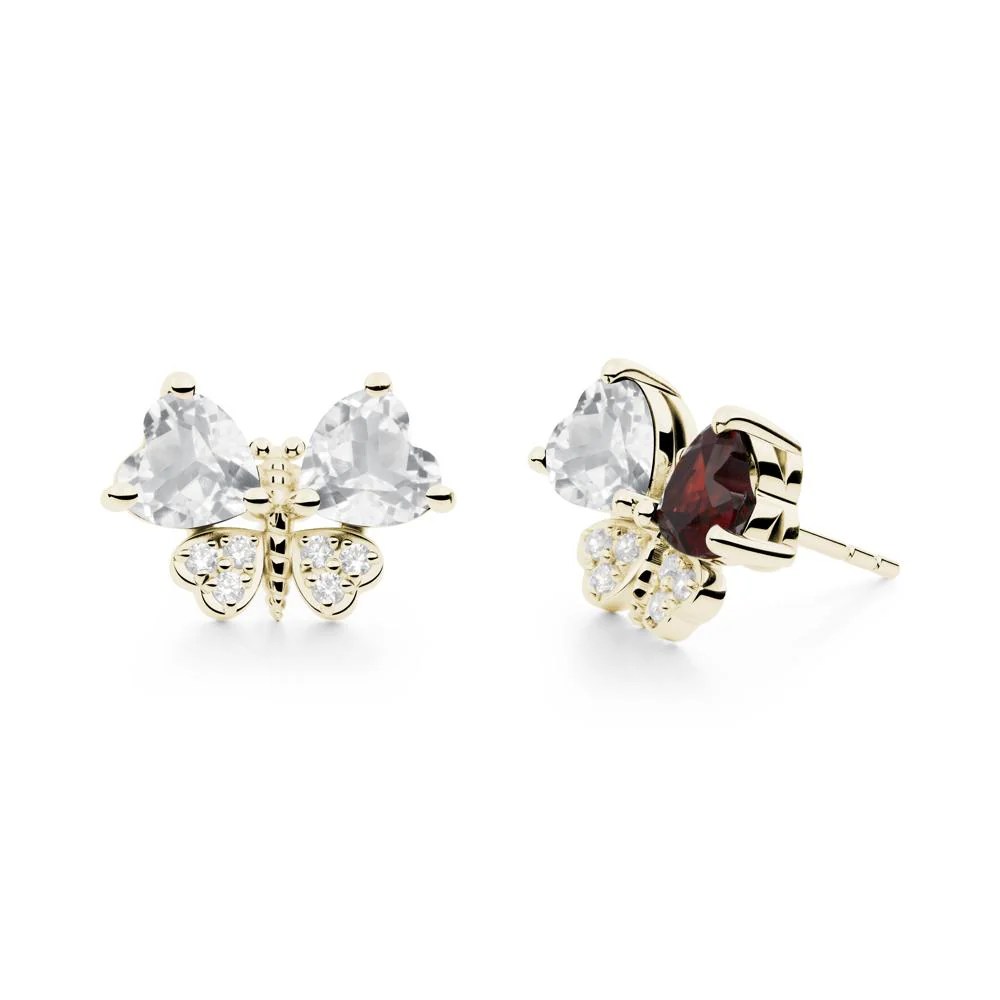 Heart White Topaz Wings Butterfly Stud Earrings - Image 3
