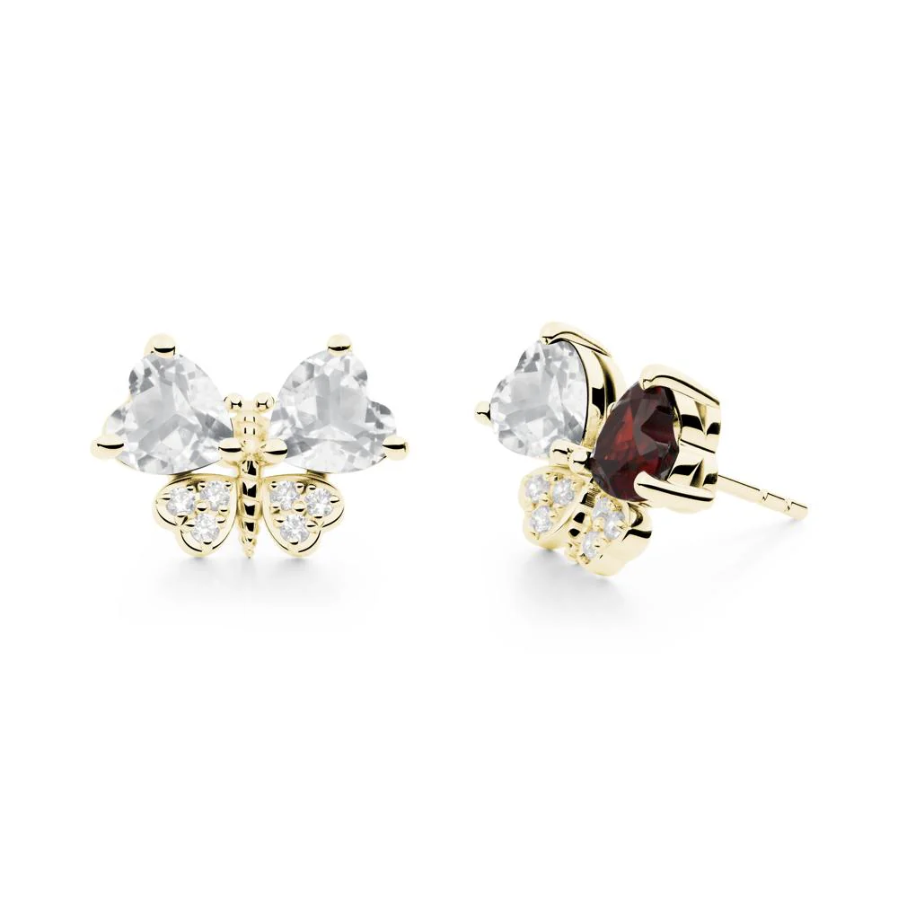 Heart White Topaz Wings Butterfly Stud Earrings - Image 5
