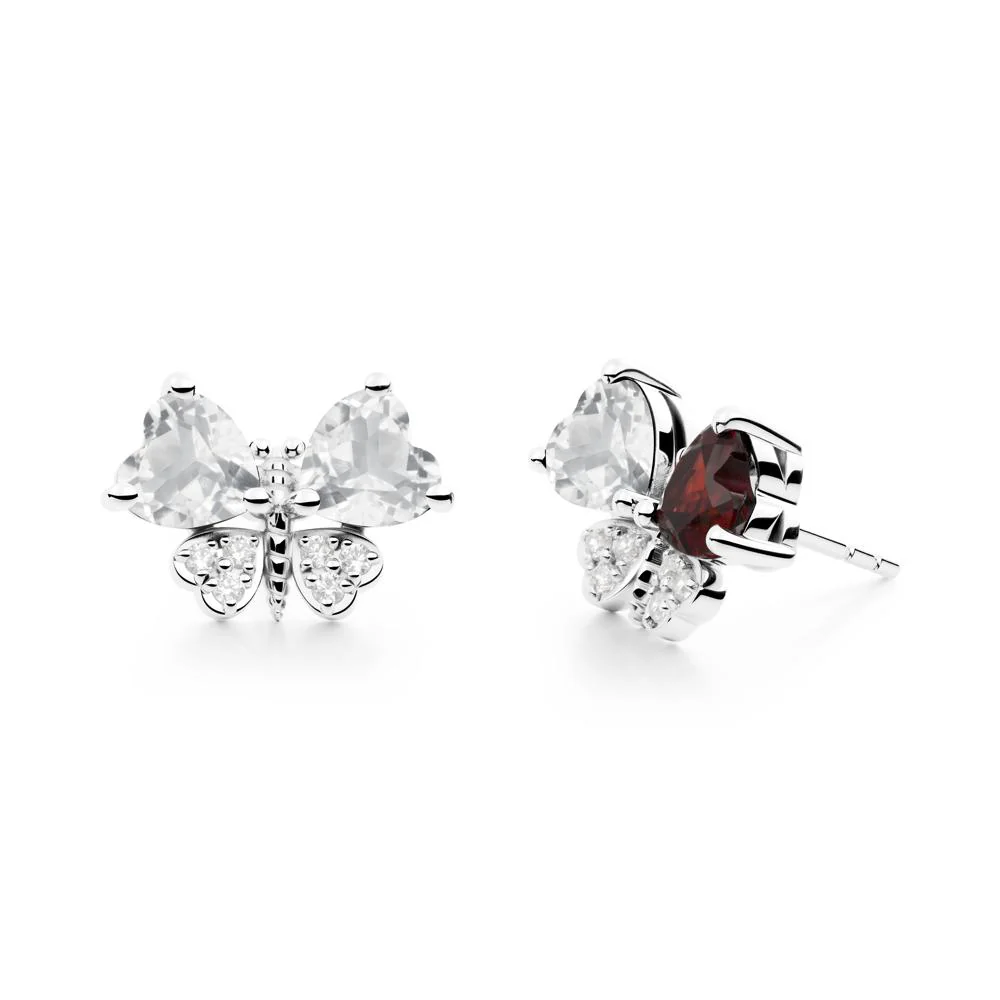 Heart White Topaz Wings Butterfly Stud Earrings - Image 6
