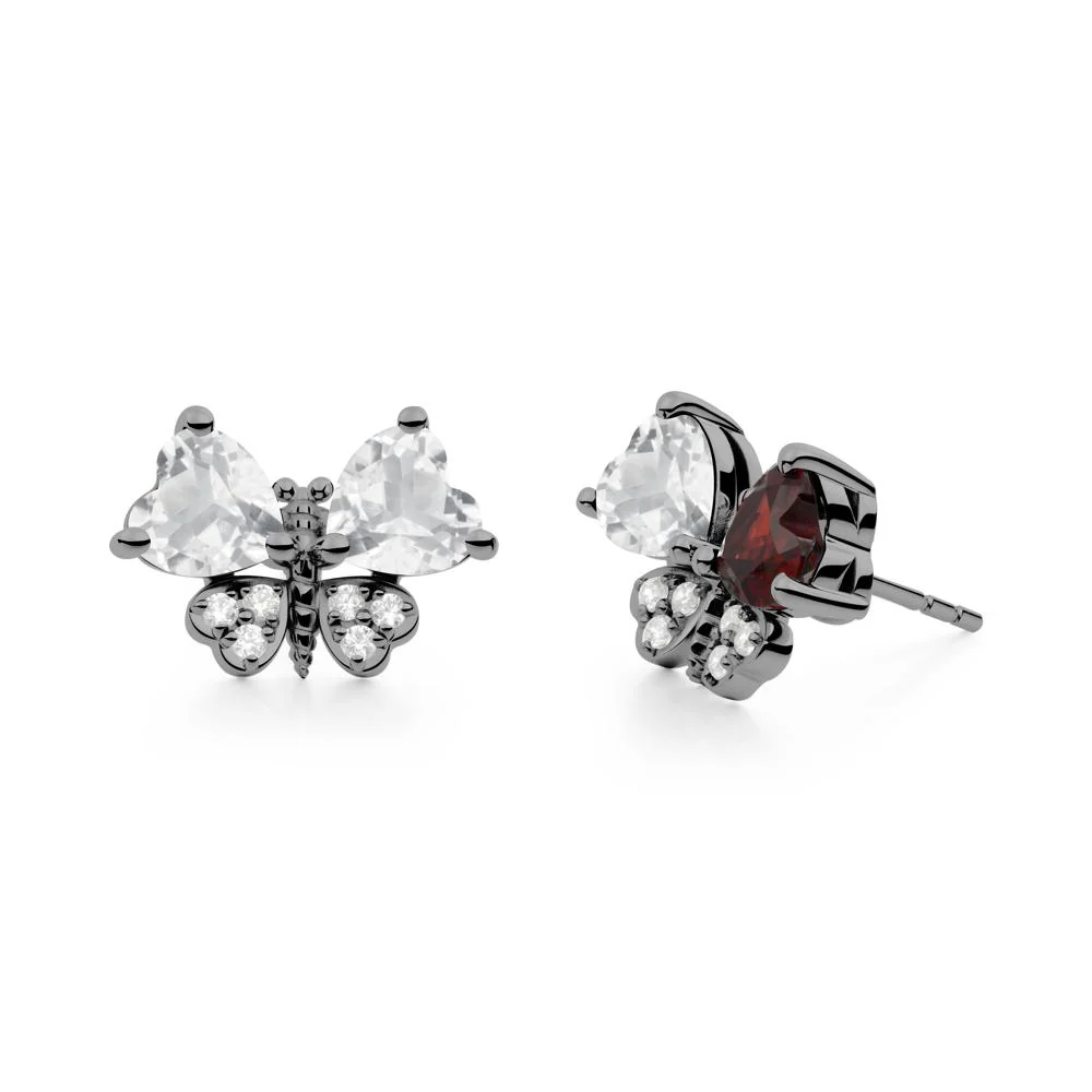 Heart White Topaz Wings Butterfly Stud Earrings - Image 8