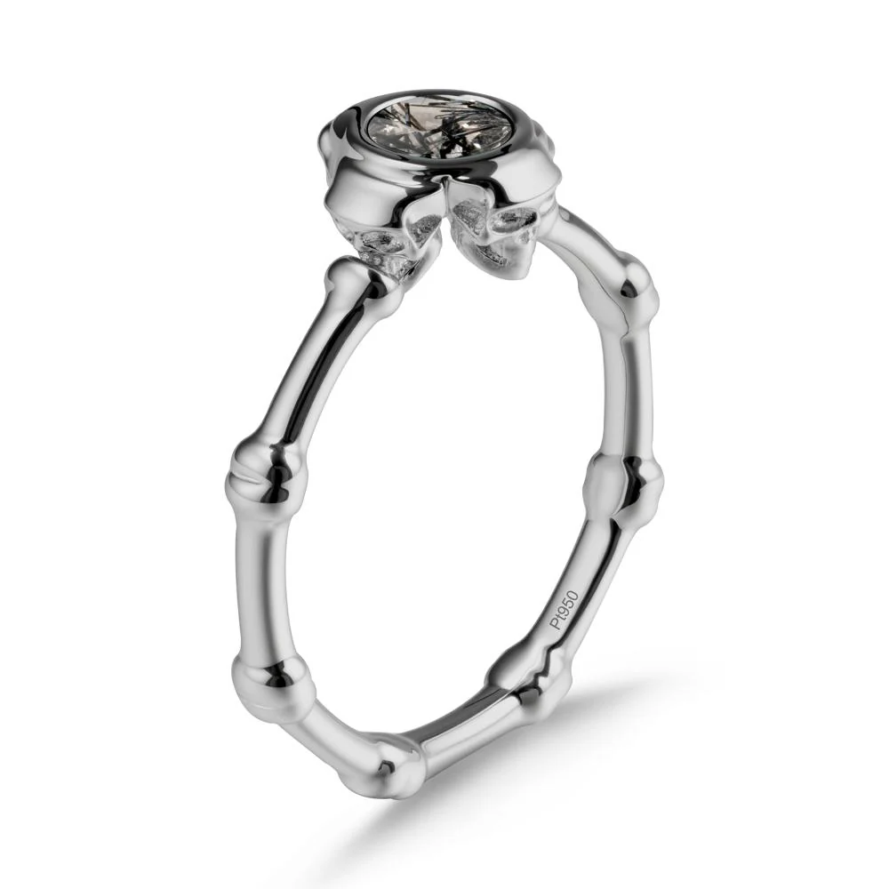 Helloween Black Rutilated Quartz Ring with Skull