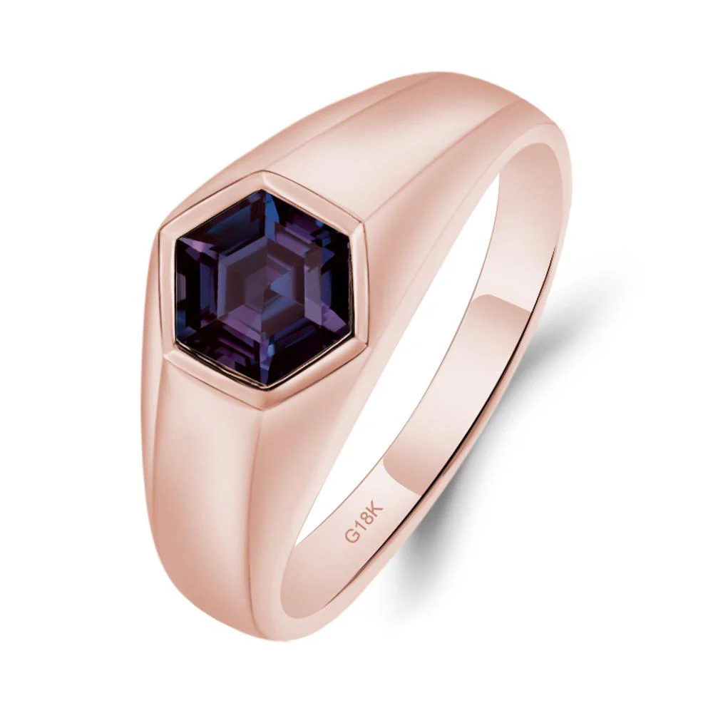 Hexagon Alexandrite Bezel Men's Ring